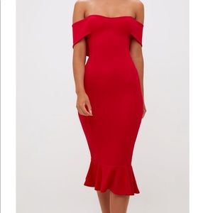 NWT Red Bardot Frill Hem Midi Dress-4